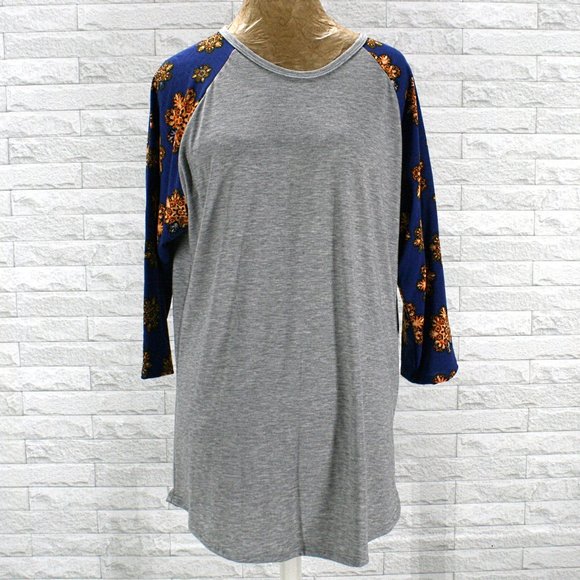 LULAROE Randy Top Floral Mandala Raglan Sleeve Blue Shirt Plus Size 2X - Picture 1 of 11